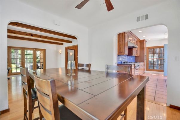 Dining room, Interior, Kitchen, Recessed Lighting, Wooden Beams, Wood Texture Flooring