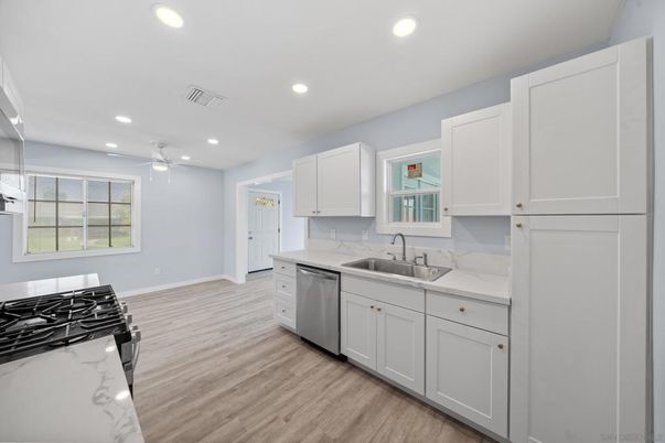 Interior, Kitchen, Recessed Lighting, Wood Texture Flooring
