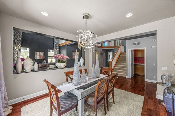 Chandelier, Dining room, Interior, Recessed Lighting, Wood Texture Flooring