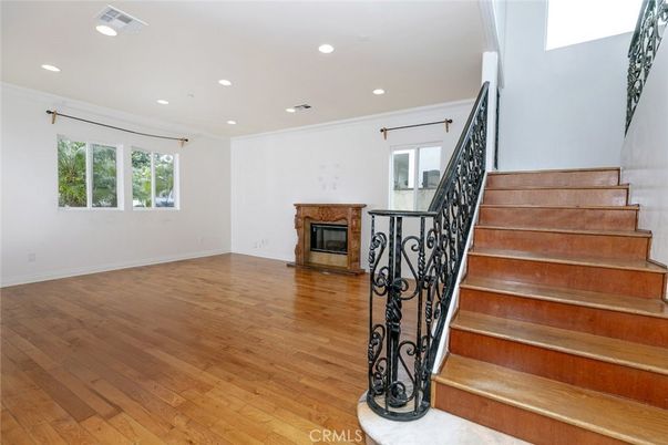 Fireplace, Interior, Recessed Lighting, Wood Texture Flooring