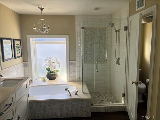 Bathroom, Chandelier, Glass Shower, Interior