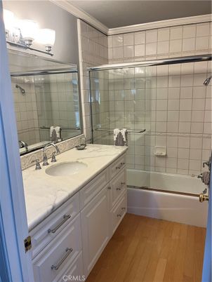 Bathroom, Glass Shower, Interior, Wood Texture Flooring