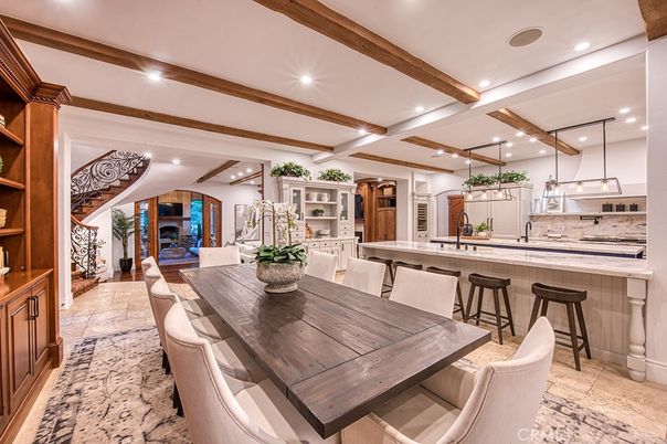 Dining room, Interior, Kitchen, Recessed Lighting, Stainless Steel Appliances, Wooden Beams
