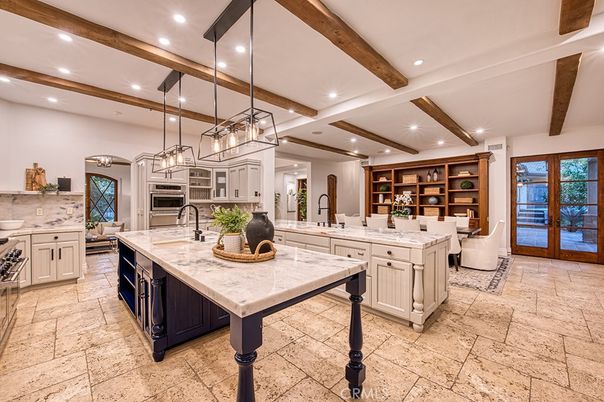 Interior, Kitchen, Pendant Lights, Recessed Lighting, Stainless Steel Appliances, Wooden Beams
