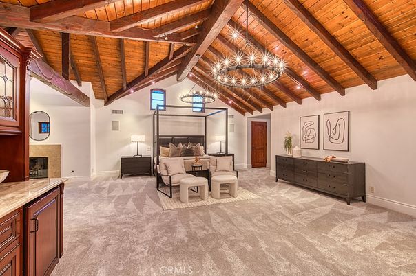 Bedroom, Chandelier, Fireplace, Interior, Wooden Beams, Wooden Ceilings