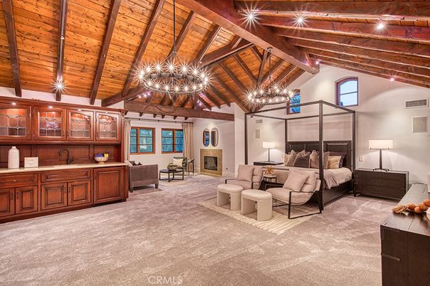 Bedroom, Chandelier, Fireplace, Interior, Wooden Beams, Wooden Ceilings