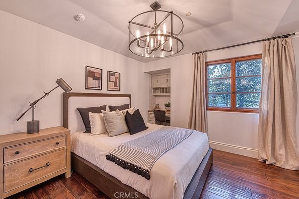 Bedroom, Interior, Pendant Lights, Wood Texture Flooring