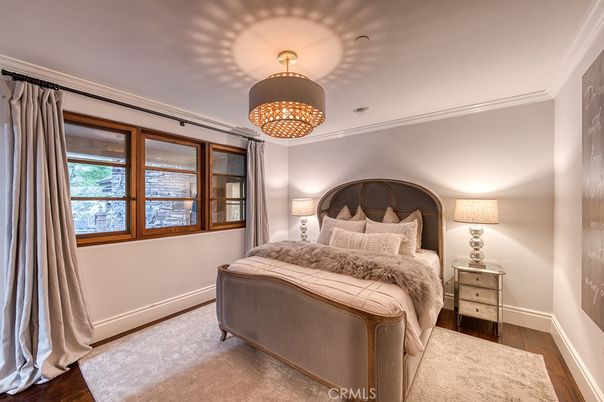 Bedroom, Chandelier, Interior, Wood Texture Flooring
