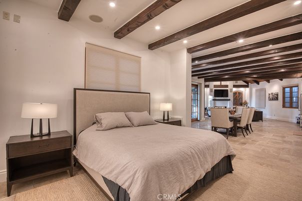 Bedroom, Dining room, Interior, Recessed Lighting, Wooden Beams, Wood Texture Flooring