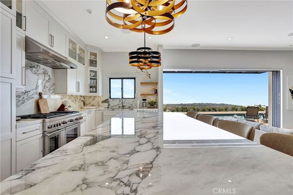 Interior, Kitchen, Marble, Pendant Lights, Recessed Lighting, Stainless Steel Appliances