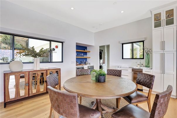 Dining room, Interior, Recessed Lighting, Wood Texture Flooring