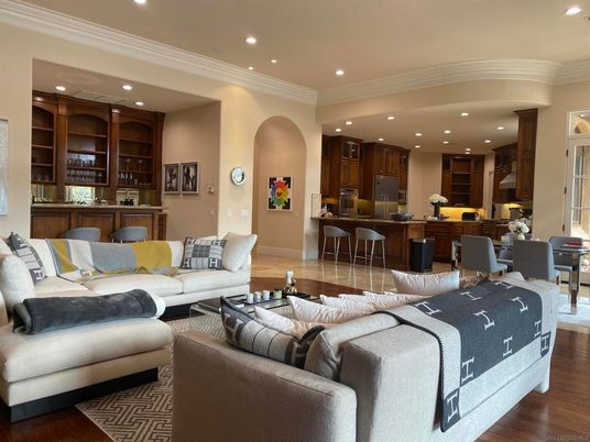 Dining room, Interior, Kitchen, Living room, Recessed Lighting, Wood Texture Flooring