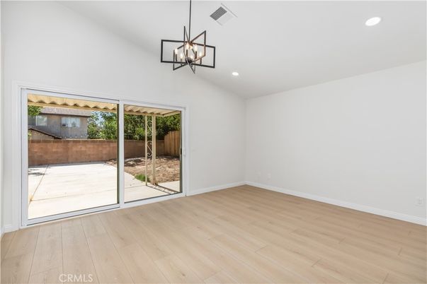 Empty room, Interior, Pendant Lights, Recessed Lighting, Wood Texture Flooring