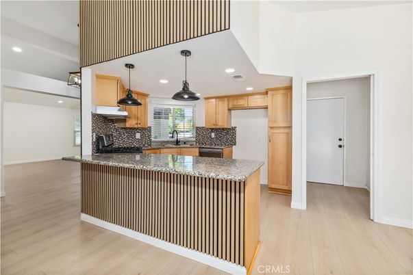 Interior, Kitchen, Pendant Lights, Recessed Lighting, Wood Texture Flooring