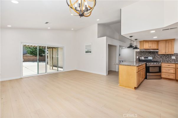 Chandelier, Interior, Kitchen, Recessed Lighting, Wood Texture Flooring