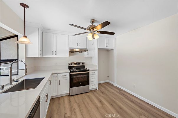 Interior, Kitchen, Pendant Lights, Stainless Steel Appliances, Wood Texture Flooring
