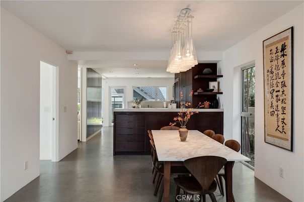 Dining room, Interior, Kitchen, Pendant Lights, Recessed Lighting, Wood Texture Flooring