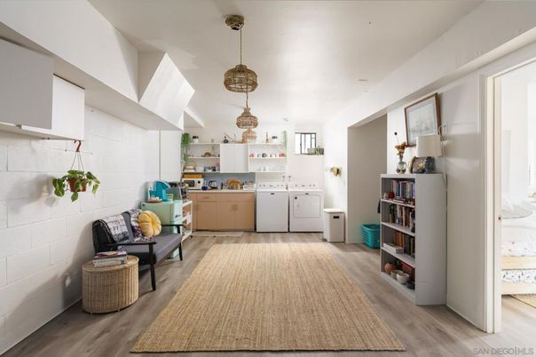 Interior, Pendant Lights, Washer, Wood Texture Flooring