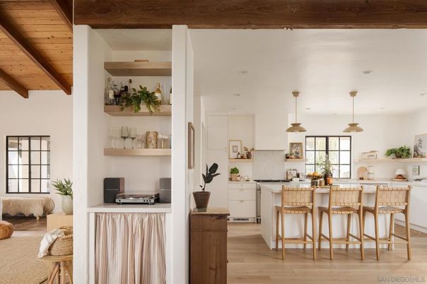 Interior, Kitchen, Pendant Lights, Recessed Lighting, Wooden Beams, Wooden Ceilings, Wood Texture Flooring