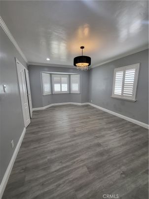 Chandelier, Empty room, Interior, Recessed Lighting, Wood Texture Flooring