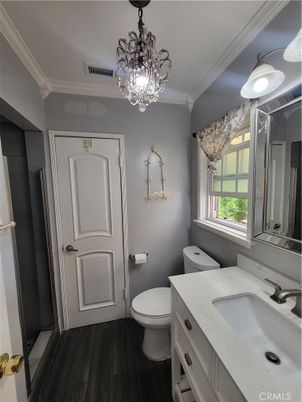 Bathroom, Chandelier, Interior, Wood Texture Flooring