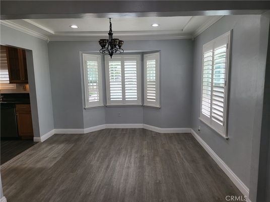 Chandelier, Empty room, Interior, Recessed Lighting, Wood Texture Flooring