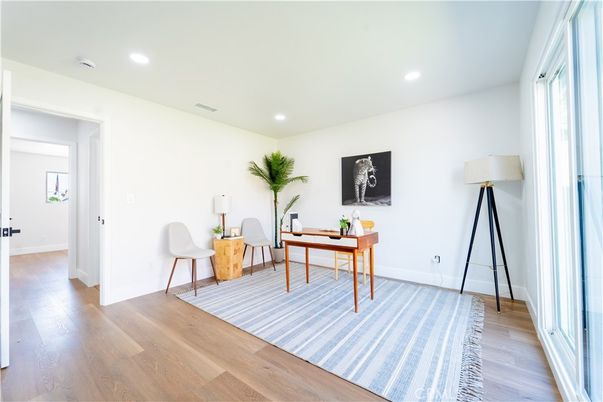 Home Office, Interior, Recessed Lighting, Wood Texture Flooring