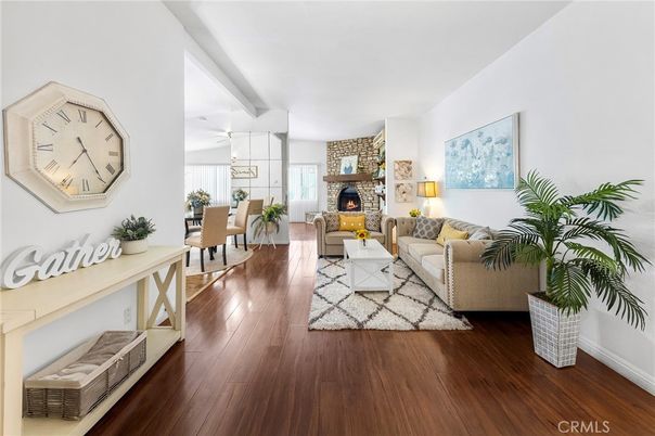 Dining room, Fireplace, Interior, Living room, Wood Texture Flooring