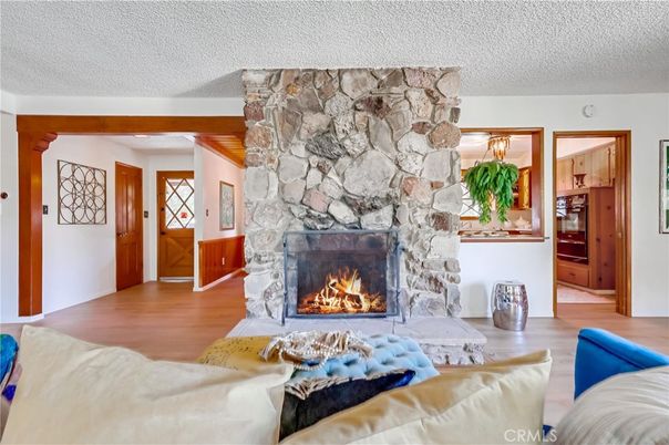 Fireplace, Interior, Living room, Stone Walls, Wood Texture Flooring