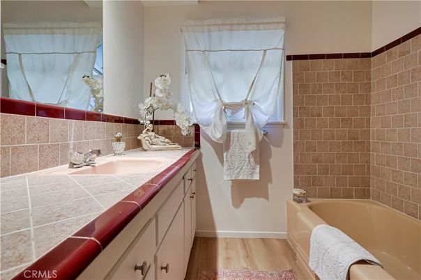 Bathroom, Interior, Tile Countertops, Wood Texture Flooring