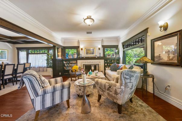 Dining room, Fireplace, Interior, Living room, Wood Texture Flooring