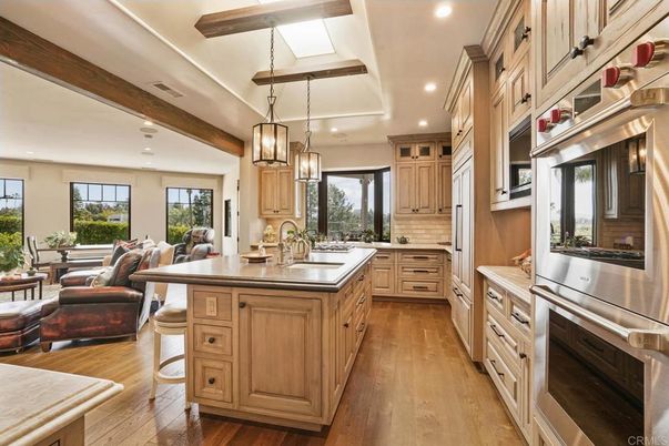 Interior, Kitchen, Living room, Pendant Lights, Recessed Lighting, Stainless Steel Appliances, Wooden Beams, Wood Texture Flooring