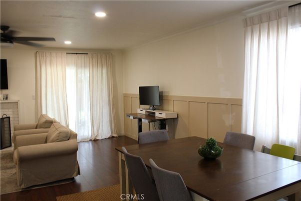 Fireplace, Home Office, Interior, Recessed Lighting, Wood Texture Flooring