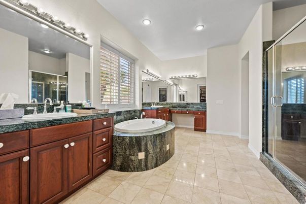 Bathroom, Dual Sink Vanities, Glass Shower, Interior, Recessed Lighting