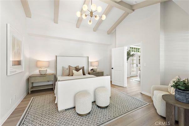Bedroom, Interior, Pendant Lights, Wood Texture Flooring