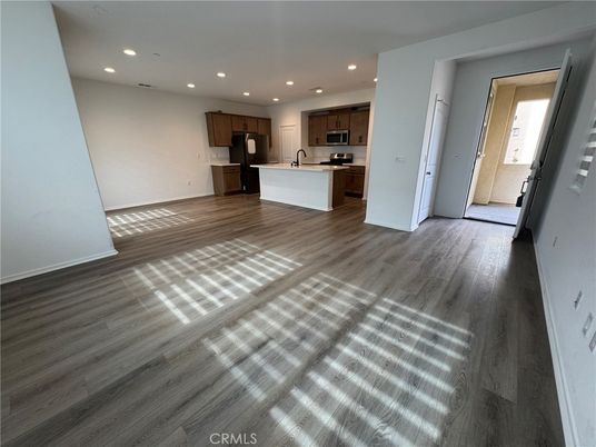 Empty room, Interior, Kitchen, Recessed Lighting, Wood Texture Flooring