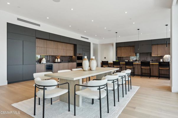 Dining room, Interior, Kitchen, Pendant Lights, Recessed Lighting, Wood Texture Flooring