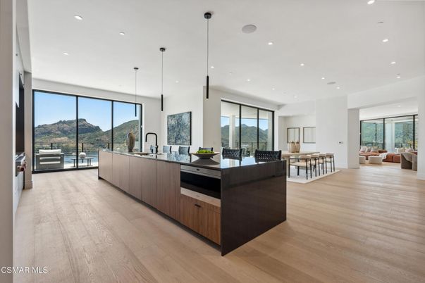 Dining room, Interior, Kitchen, Living room, Pendant Lights, Recessed Lighting, Stainless Steel Appliances, Wood Texture Flooring