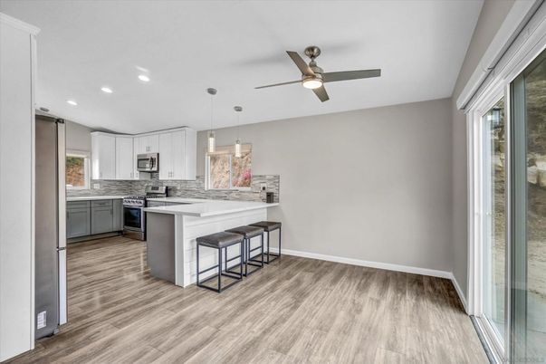 Interior, Kitchen, Pendant Lights, Recessed Lighting, Wood Texture Flooring
