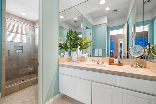 Bathroom, Dual Sink Vanities, Glass Shower, Interior, Recessed Lighting