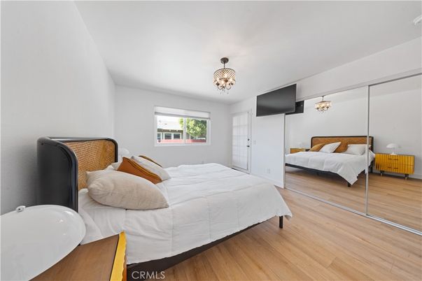 Bedroom, Chandelier, Interior, Wood Texture Flooring