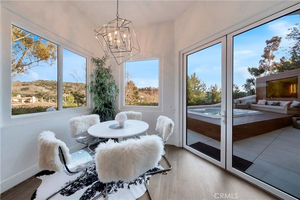 Chandelier, Dining room, Interior, Pendant Lights, Wood Texture Flooring