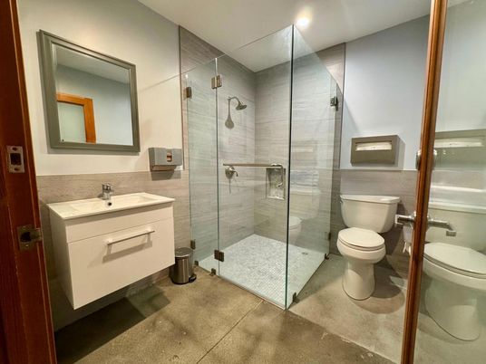 Bathroom, Glass Shower, Interior, Recessed Lighting