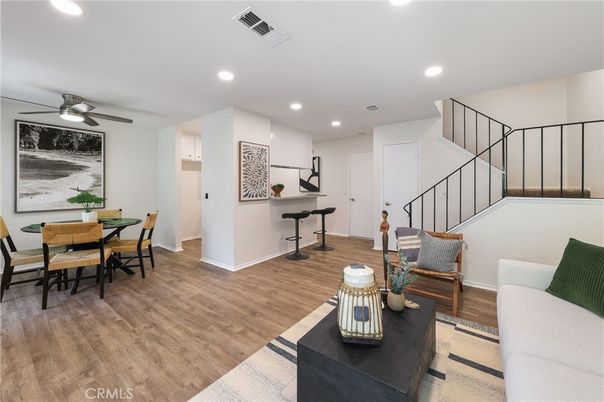 Dining room, Interior, Recessed Lighting, Wood Texture Flooring