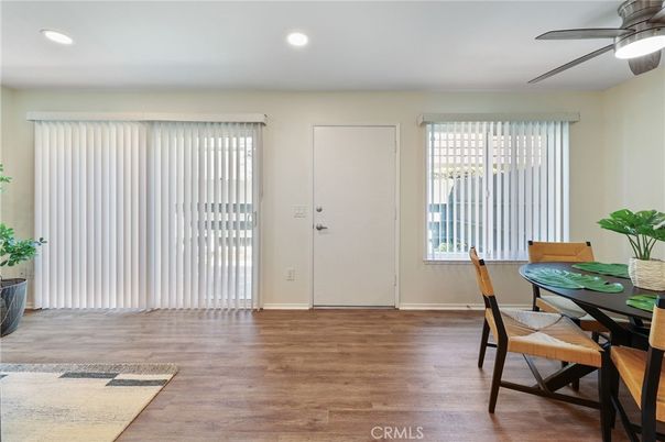 Dining room, Interior, Recessed Lighting, Wood Texture Flooring