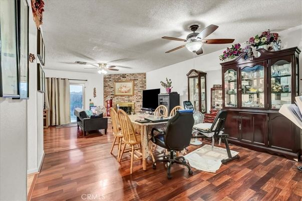 Fireplace, Home Office, Interior, Stone Walls, Wood Texture Flooring