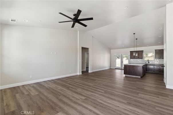 Empty room, Interior, Kitchen, Pendant Lights, Recessed Lighting, Wood Texture Flooring
