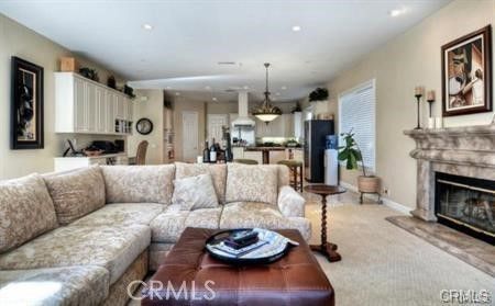 Dining room, Fireplace, Interior, Kitchen, Living room, Pendant Lights, Recessed Lighting
