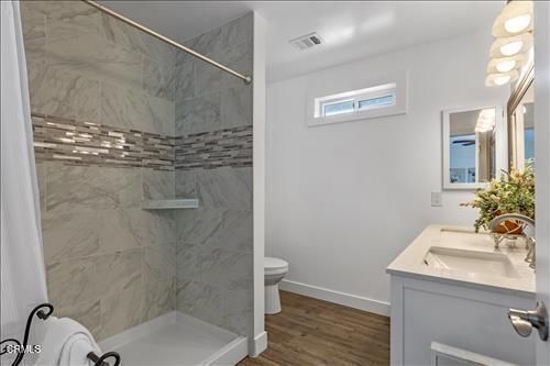 Bathroom, Interior, Marble Walls, Wood Texture Flooring