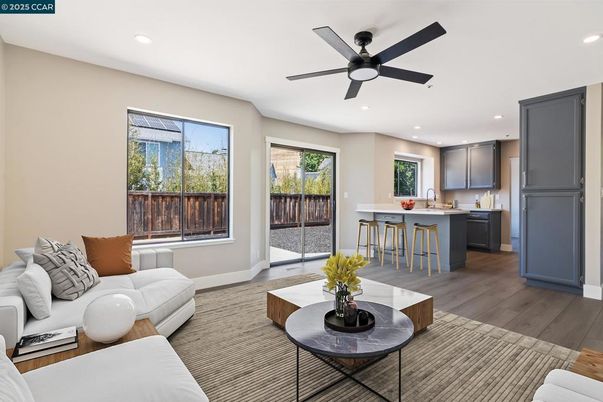 Interior, Kitchen, Living room, Recessed Lighting, Wood Texture Flooring